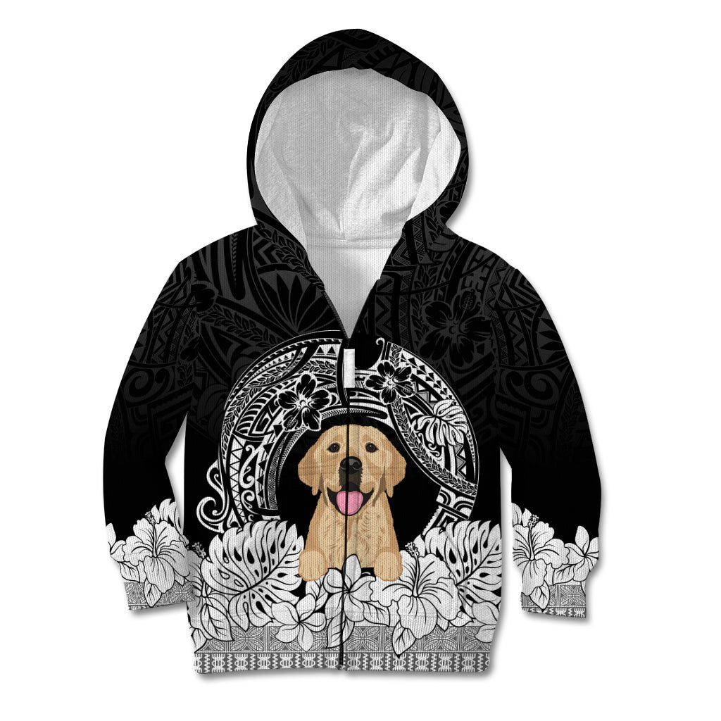 Personalised Dog Kid Hoodie Golden Retriever With Polynesian Tapa Arch LT7 Zip Hoodie Black - Polynesian Pride