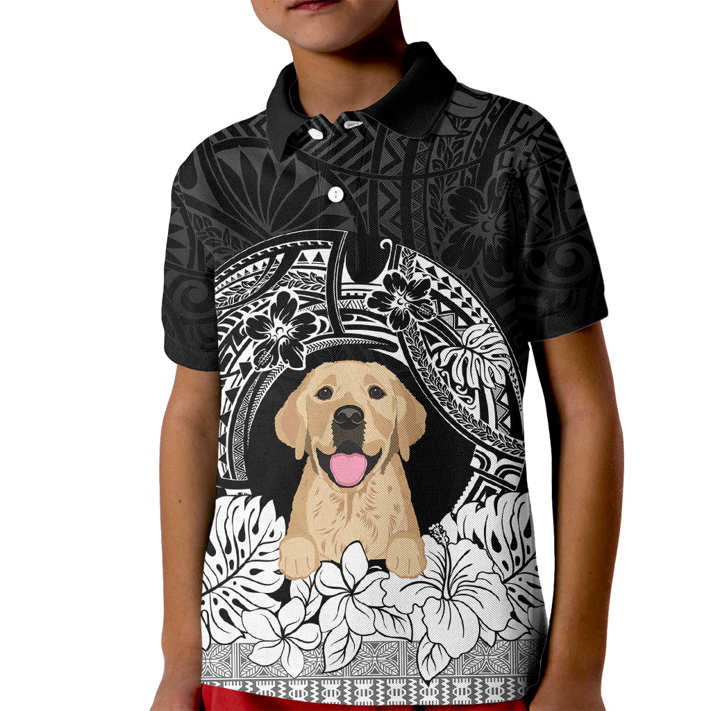 Personalised Dog Kid Polo Shirt Golden Retriever With Polynesian Tapa Arch LT7 Kid Black - Polynesian Pride