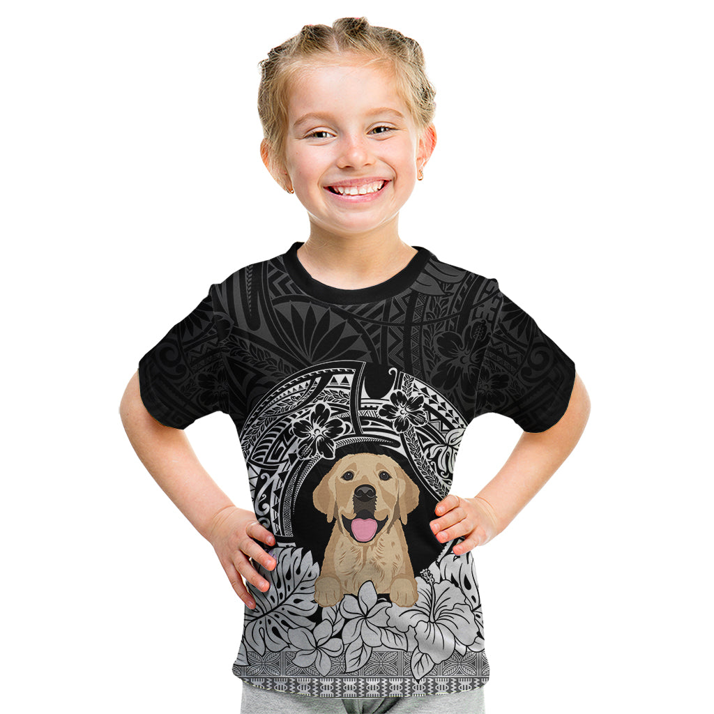 Personalised Dog Kid T Shirt Golden Retriever With Polynesian Tapa Arch LT7 Black - Polynesian Pride