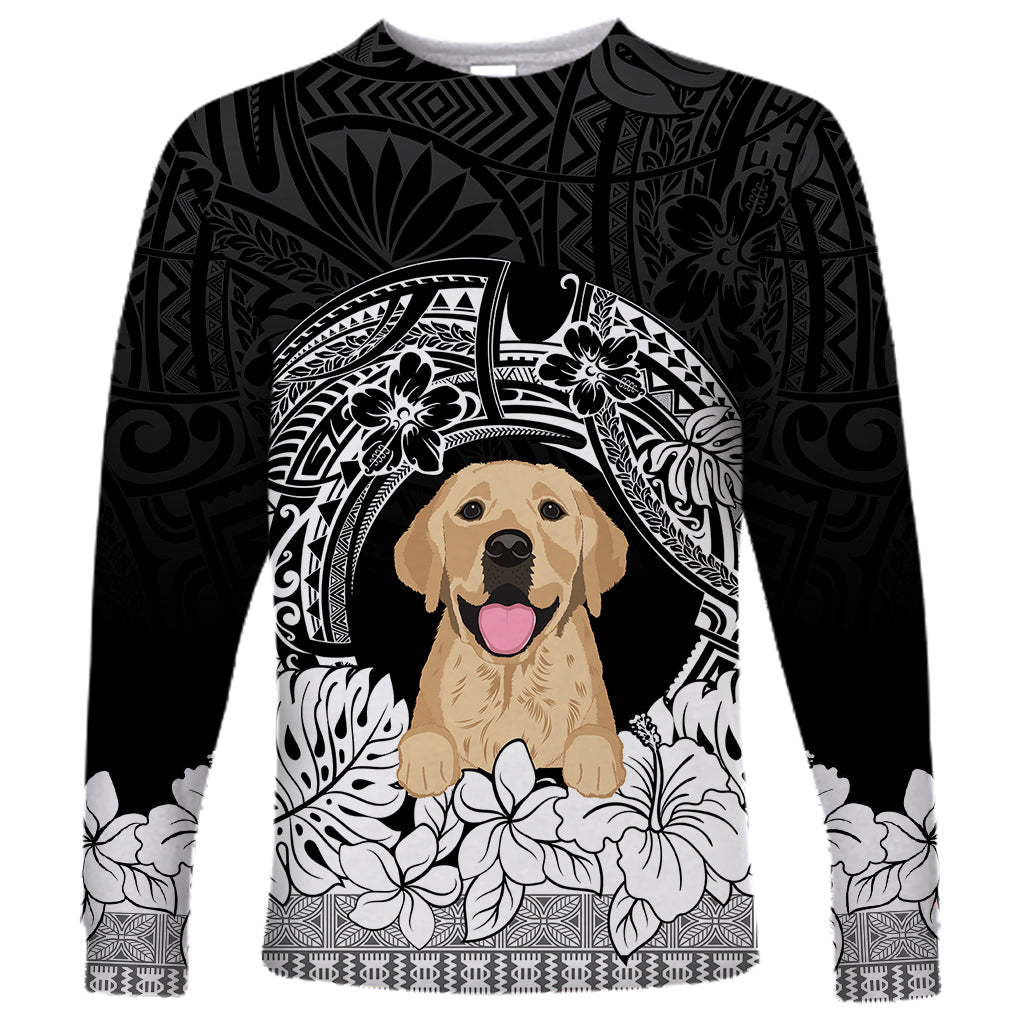 Personalised Dog Long Sleeve Shirt Golden Retriever With Polynesian Tapa Arch LT7 Unisex Black - Polynesian Pride