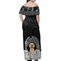 Personalised Dog Off Shoulder Maxi Dress Golden Retriever With Polynesian Tapa Arch LT7 - Polynesian Pride