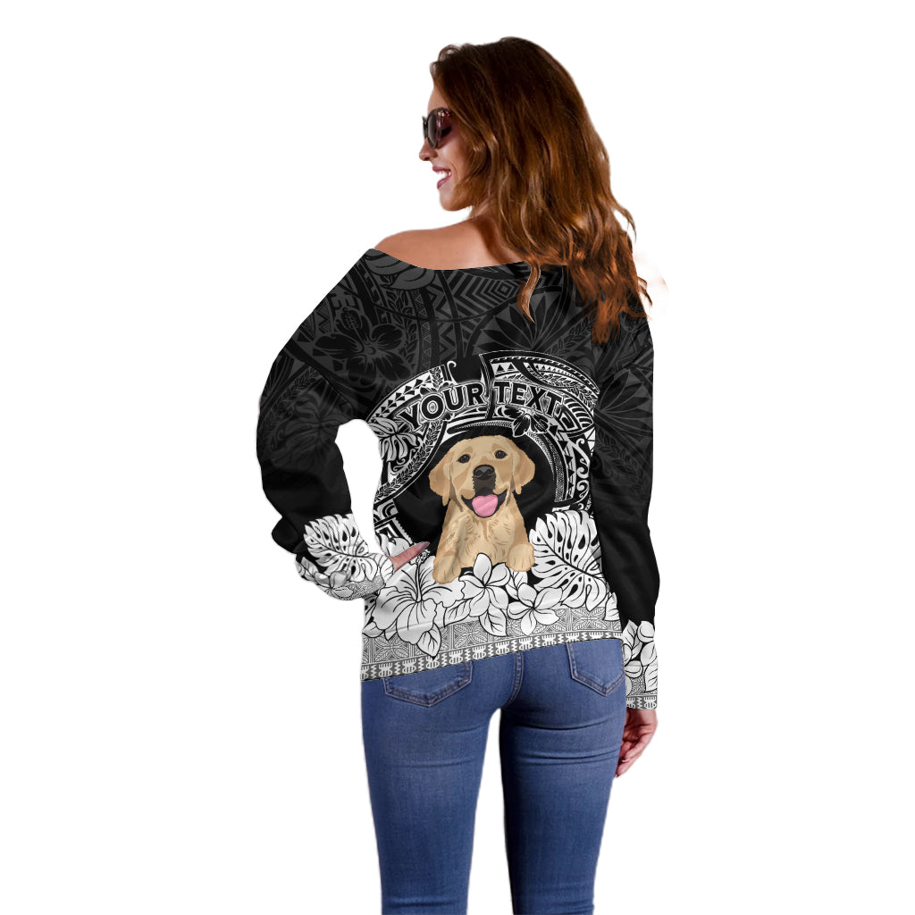 Personalised Dog Off Shoulder Sweater Golden Retriever With Polynesian Tapa Arch LT7 - Polynesian Pride