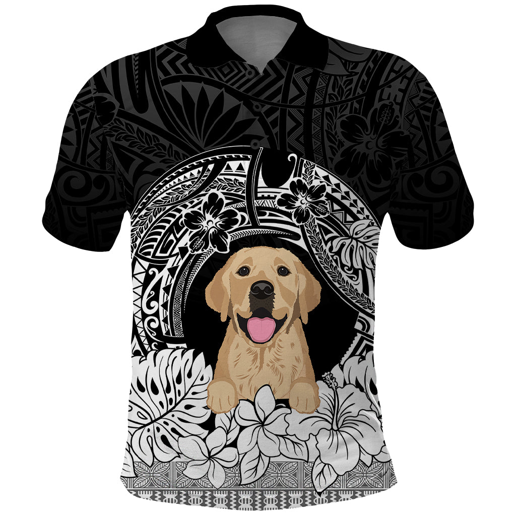 Personalised Dog Polo Shirt Golden Retriever With Polynesian Tapa Arch LT7 Black - Polynesian Pride