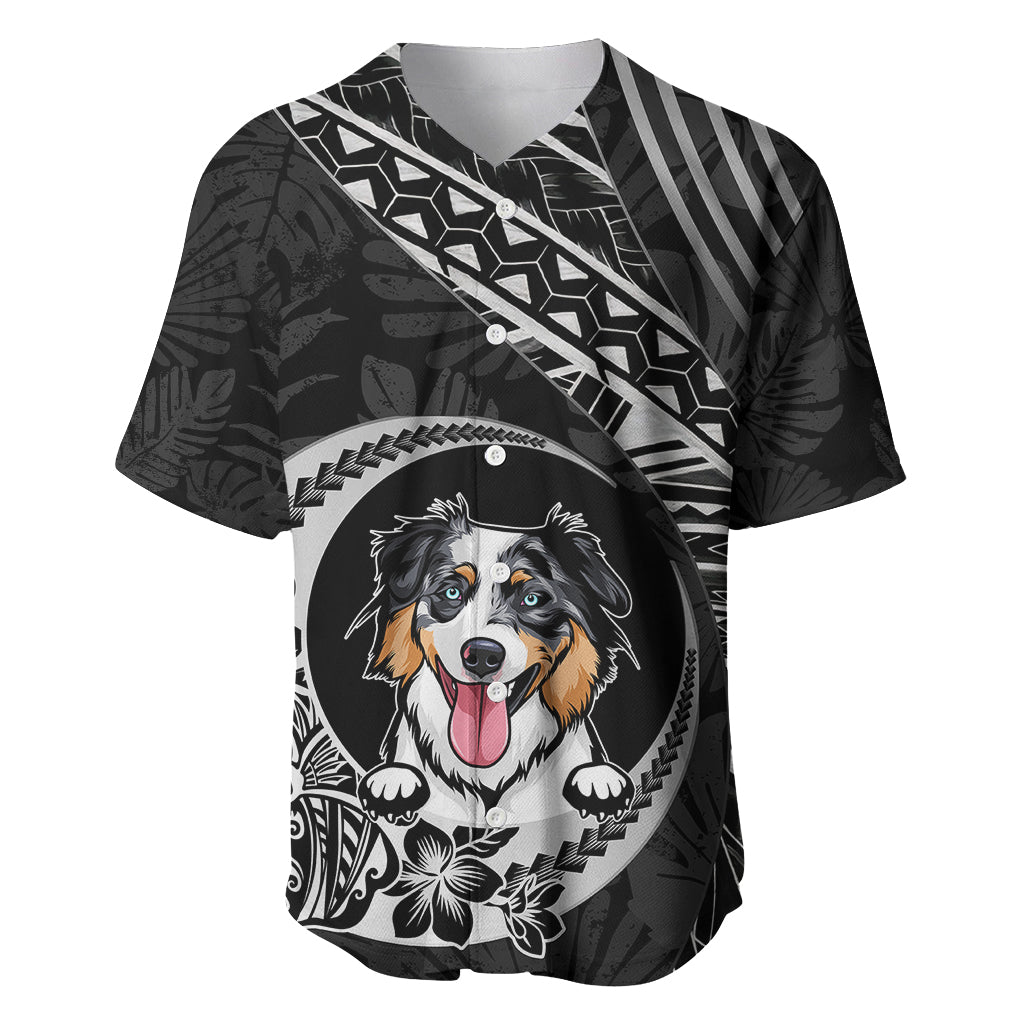 Personalised Polynesian Dog Baseball Jersey With Australian Shepherd - Crescent Style LT7 Black - Polynesian Pride