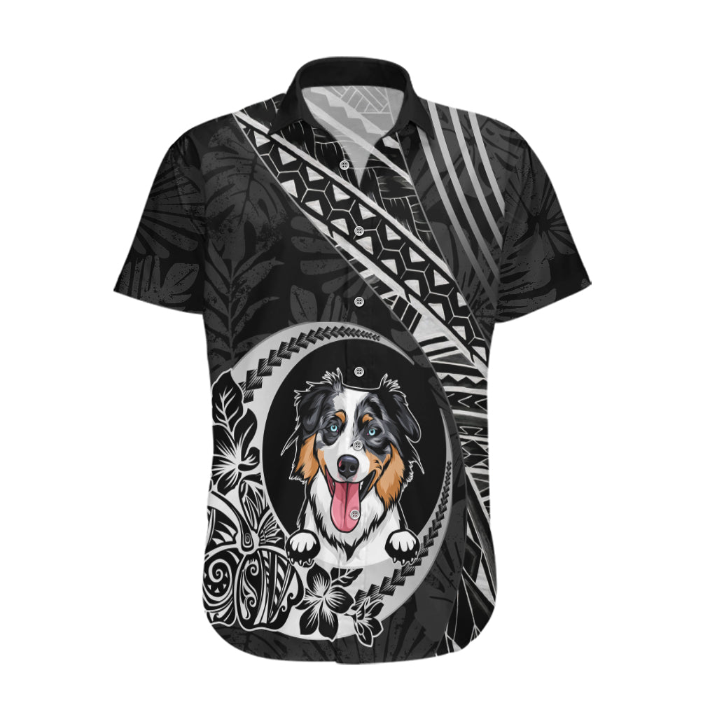 Personalised Polynesian Dog Hawaiian Shirt With Australian Shepherd - Crescent Style LT7 Black - Polynesian Pride