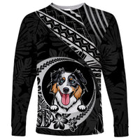 Personalised Polynesian Dog Long Sleeve Shirt With Australian Shepherd - Crescent Style LT7 Unisex Black - Polynesian Pride