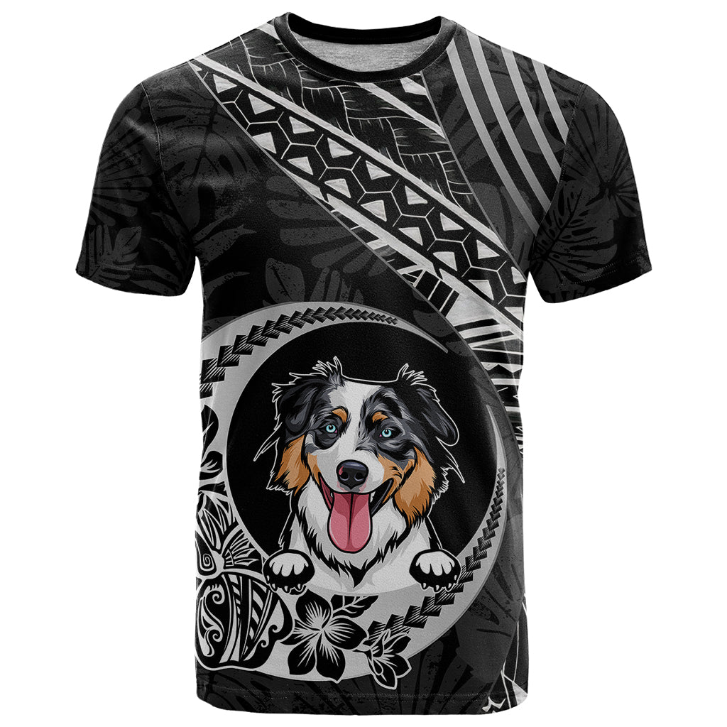 Custom Polynesian Dog T Shirt With Australian Shepherd Crescent Style LT7 Black - Polynesian Pride