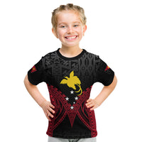 Personalised PNG Kid T Shirt Papua Motuan Mirror Style LT7 Black - Polynesian Pride