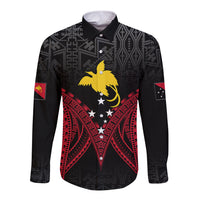 Personalised PNG Long Sleeve Button Shirt Papua Motuan Mirror Style LT7 Unisex Black - Polynesian Pride