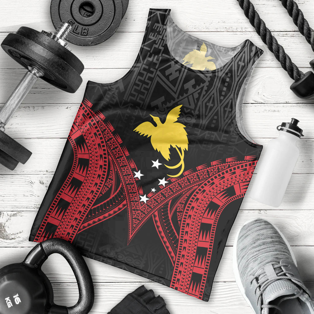 Personalised PNG Men Tank Top Papua Motuan Mirror Style LT7 Black - Polynesian Pride