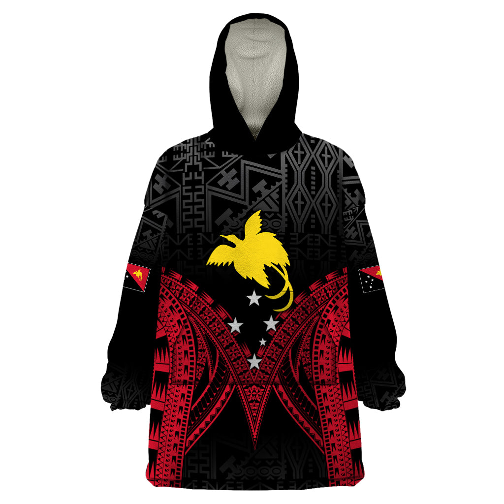 Personalised PNG Wearable Blanket Hoodie Papua Motuan Mirror Style LT7 One Size Black - Polynesian Pride