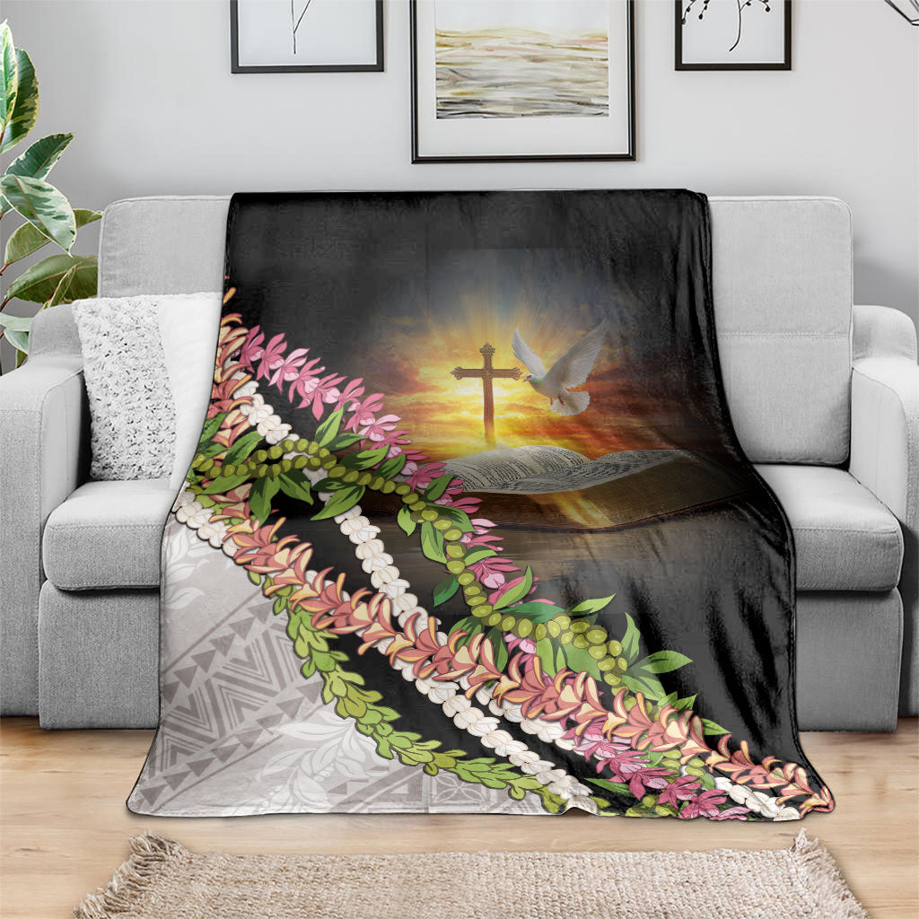Hawaii Mokihana Mix Pikake Leis Mahalo 'Olelo Blanket Black LT7 - Polynesian Pride