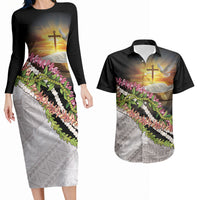 Hawaii Mokihana Mix Pikake Leis Mahalo 'Olelo Couples Matching Long Sleeve Bodycon Dress and Hawaiian Shirt Black LT7 Black - Polynesian Pride