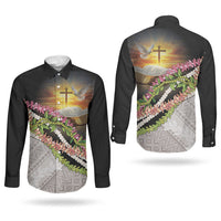 Hawaii Mokihana Mix Pikake Leis Mahalo 'Olelo Couples Matching Mermaid Dress and Long Sleeve Button Shirt Black LT7 - Polynesian Pride