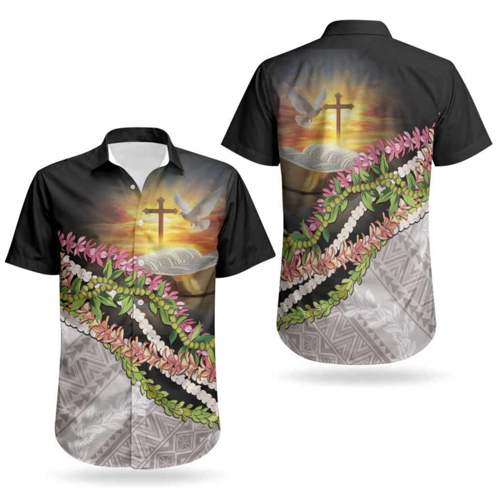 Hawaii Mokihana Mix Pikake Leis Mahalo 'Olelo Couples Matching Puletasi and Hawaiian Shirt Black LT7 - Polynesian Pride