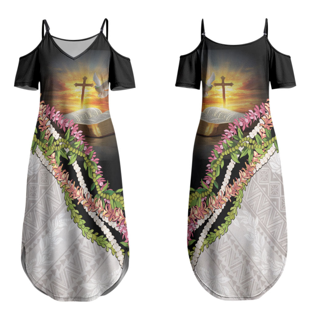 Hawaii Mokihana Mix Pikake Leis Mahalo 'Olelo Couples Matching Summer Maxi Dress and Hawaiian Shirt Black LT7 - Polynesian Pride