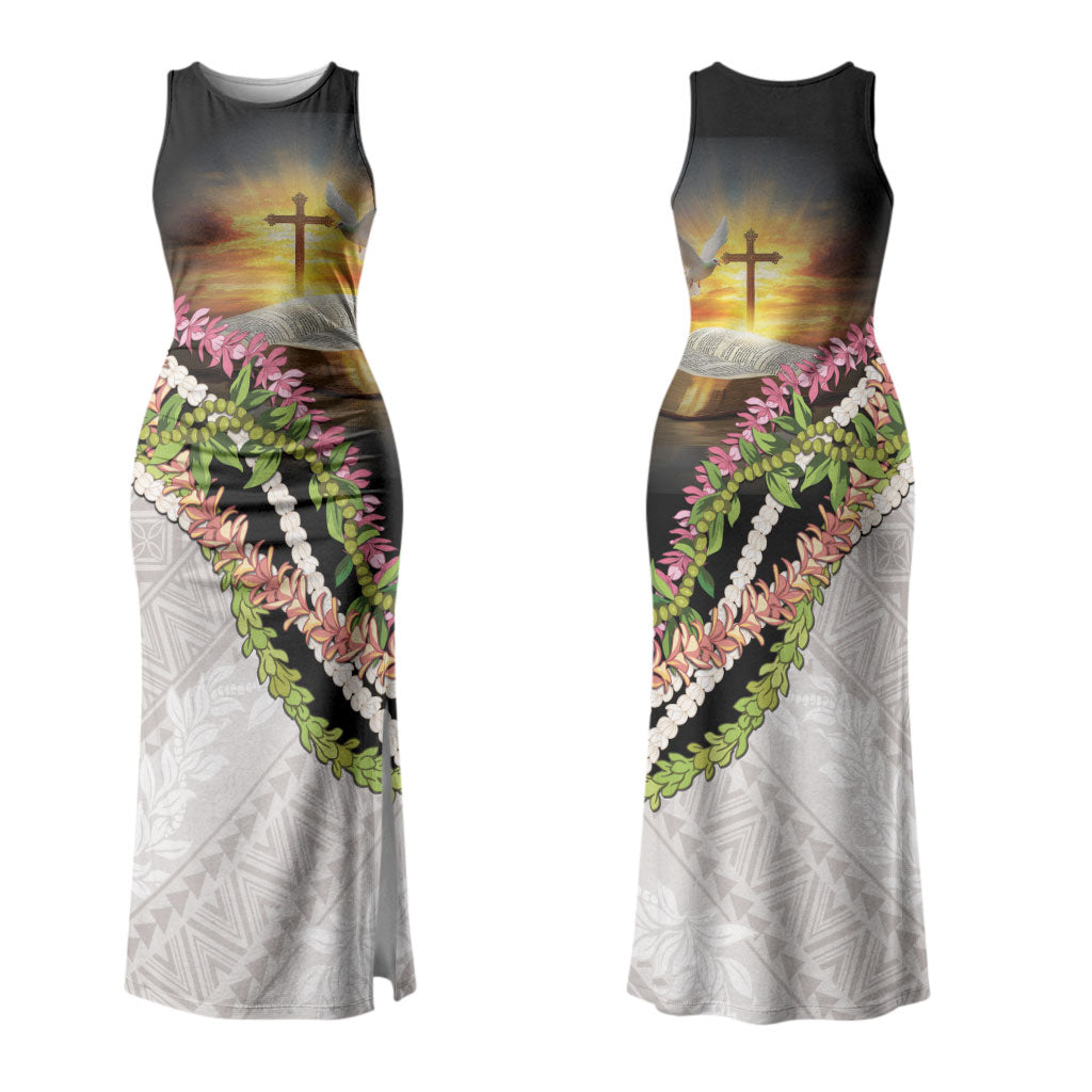 Hawaii Mokihana Mix Pikake Leis Mahalo 'Olelo Couples Matching Tank Maxi Dress and Long Sleeve Button Shirt Black LT7 - Polynesian Pride
