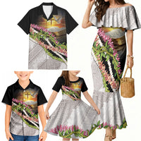 Hawaii Mokihana Mix Pikake Leis Mahalo 'Olelo Family Matching Mermaid Dress and Hawaiian Shirt Black LT7 - Polynesian Pride