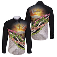 Hawaii Mokihana Mix Pikake Leis Mahalo 'Olelo Family Matching Off Shoulder Maxi Dress and Hawaiian Shirt Black LT7 Dad's Shirt - Long Sleeve Black - Polynesian Pride