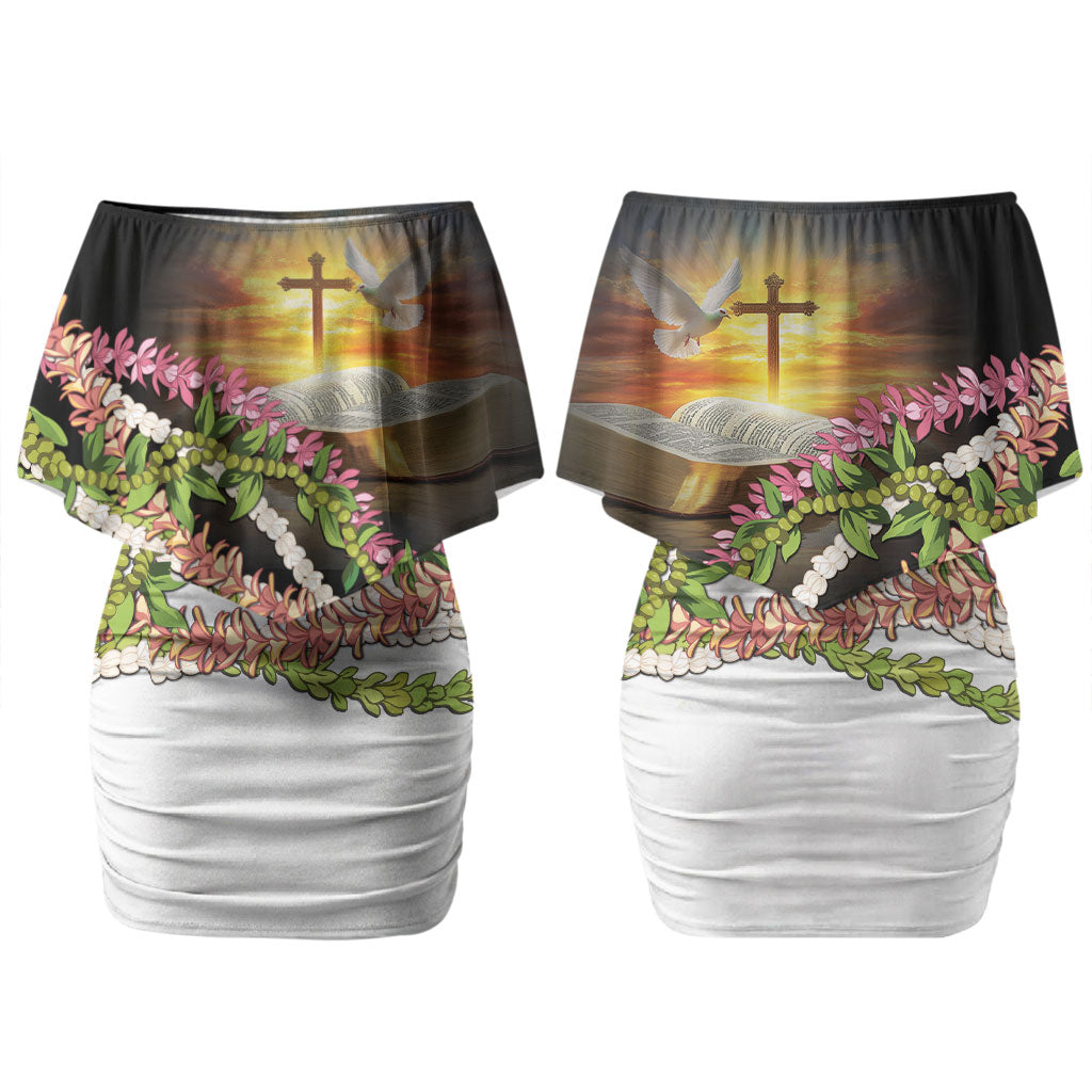 Hawaii Mokihana Mix Pikake Leis Mahalo 'Olelo Family Matching Off Shoulder Short Dress and Hawaiian Shirt Black LT7 Mom's Dress Black - Polynesian Pride