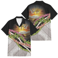 Hawaii Mokihana Mix Pikake Leis Mahalo 'Olelo Family Matching Off Shoulder Short Dress and Hawaiian Shirt Black LT7 Dad's Shirt - Short Sleeve Black - Polynesian Pride
