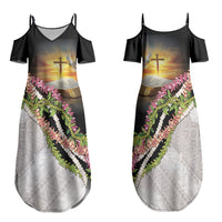 Hawaii Mokihana Mix Pikake Leis Mahalo 'Olelo Family Matching Summer Maxi Dress and Hawaiian Shirt Black LT7 Mom's Dress Black - Polynesian Pride