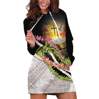 Hawaii Mokihana Mix Pikake Leis Mahalo 'Olelo Hoodie Dress Black LT7 Black - Polynesian Pride