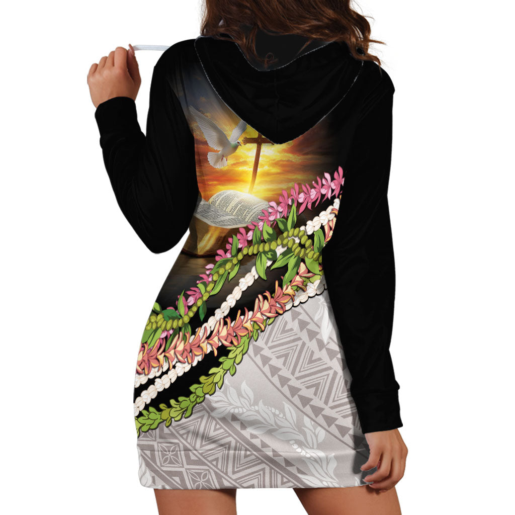 Hawaii Mokihana Mix Pikake Leis Mahalo 'Olelo Hoodie Dress Black LT7 - Polynesian Pride