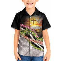 Hawaii Mokihana Mix Pikake Leis Mahalo 'Olelo Kid Hawaiian Shirt Black LT7 Kid Black - Polynesian Pride