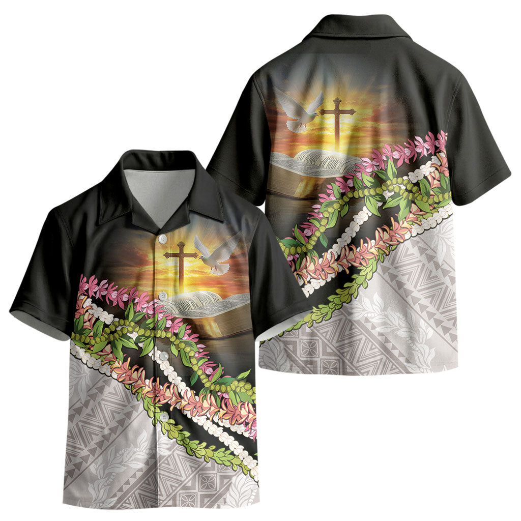 Hawaii Mokihana Mix Pikake Leis Mahalo 'Olelo Kid Hawaiian Shirt Black LT7 - Polynesian Pride