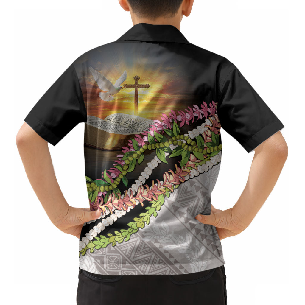 Hawaii Mokihana Mix Pikake Leis Mahalo 'Olelo Kid Hawaiian Shirt Black LT7 - Polynesian Pride