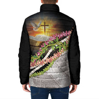 Hawaii Mokihana Mix Pikake Leis Mahalo 'Olelo Padded Jacket Black LT7 - Polynesian Pride