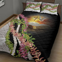 Hawaii Mokihana Mix Pikake Leis Mahalo 'Olelo Quilt Bed Set Black LT7 - Polynesian Pride