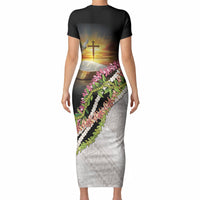 Hawaii Mokihana Mix Pikake Leis Mahalo 'Olelo Short Sleeve Bodycon Dress Black LT7 - Polynesian Pride