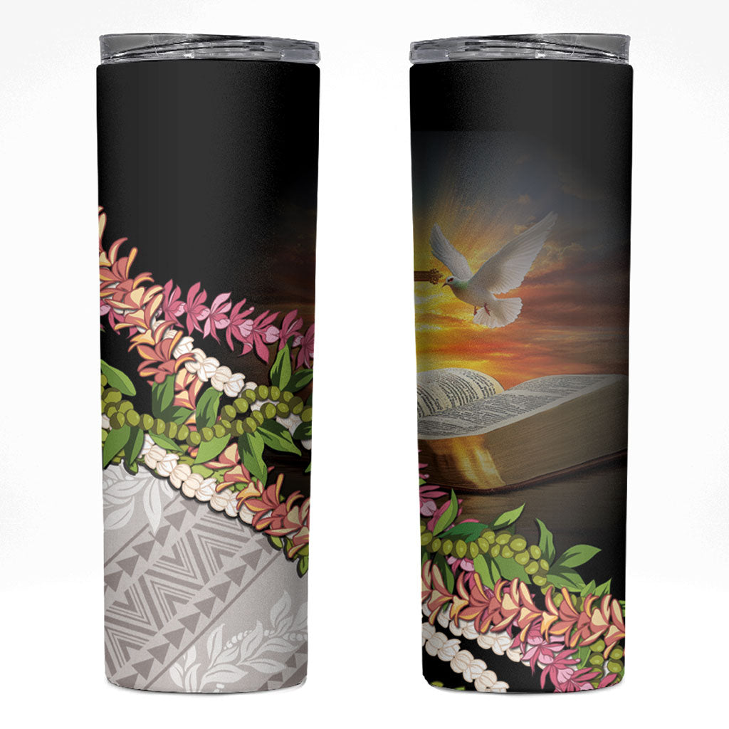 Hawaii Mokihana Mix Pikake Leis Mahalo 'Olelo Skinny Tumbler Black LT7 Black - Polynesian Pride