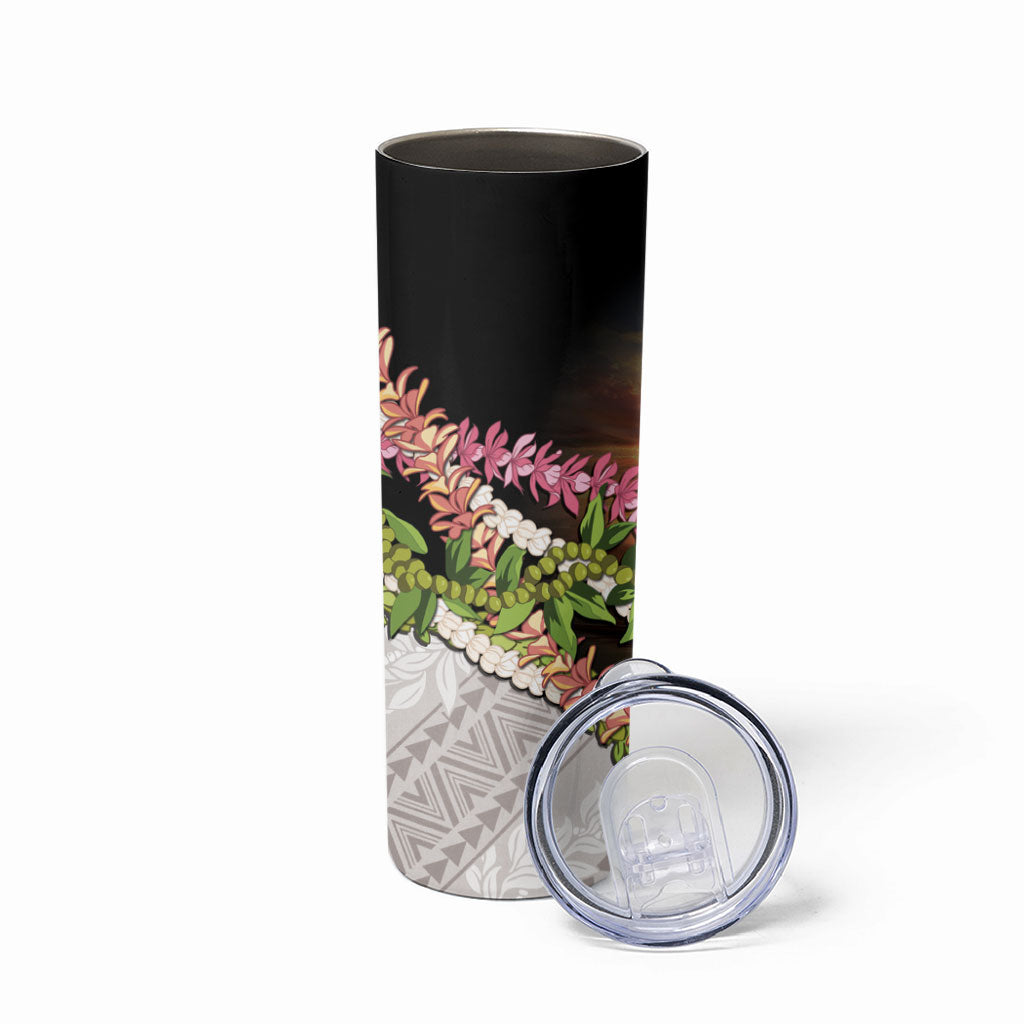 Hawaii Mokihana Mix Pikake Leis Mahalo 'Olelo Skinny Tumbler Black LT7 - Polynesian Pride