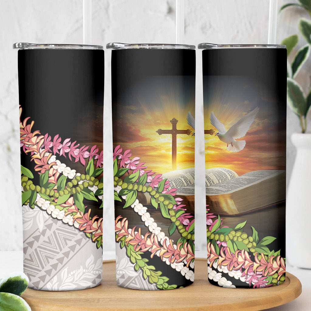 Hawaii Mokihana Mix Pikake Leis Mahalo 'Olelo Skinny Tumbler Black LT7 - Polynesian Pride
