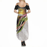 Hawaii Mokihana Mix Pikake Leis Mahalo 'Olelo Summer Maxi Dress Black LT7 - Polynesian Pride