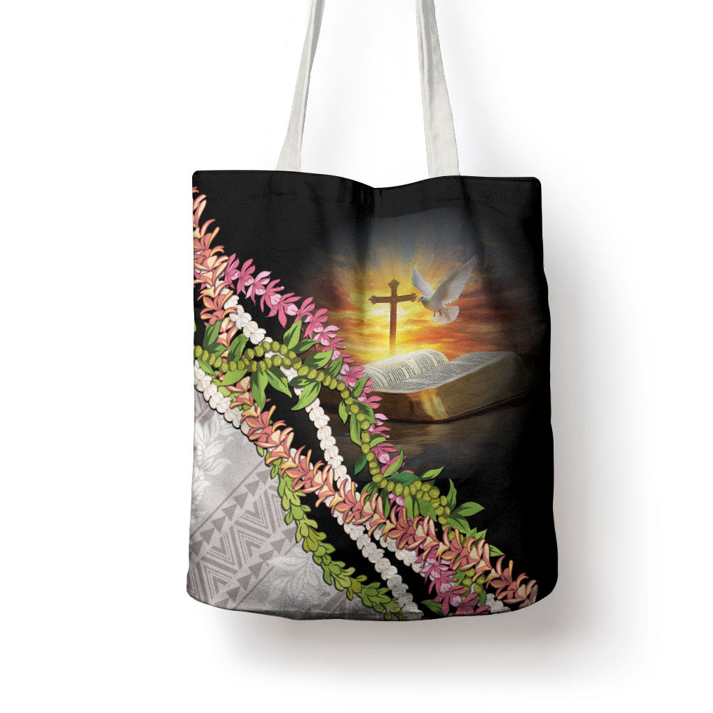 Hawaii Mokihana Mix Pikake Leis Mahalo 'Olelo Tote Bag Black LT7 - Polynesian Pride