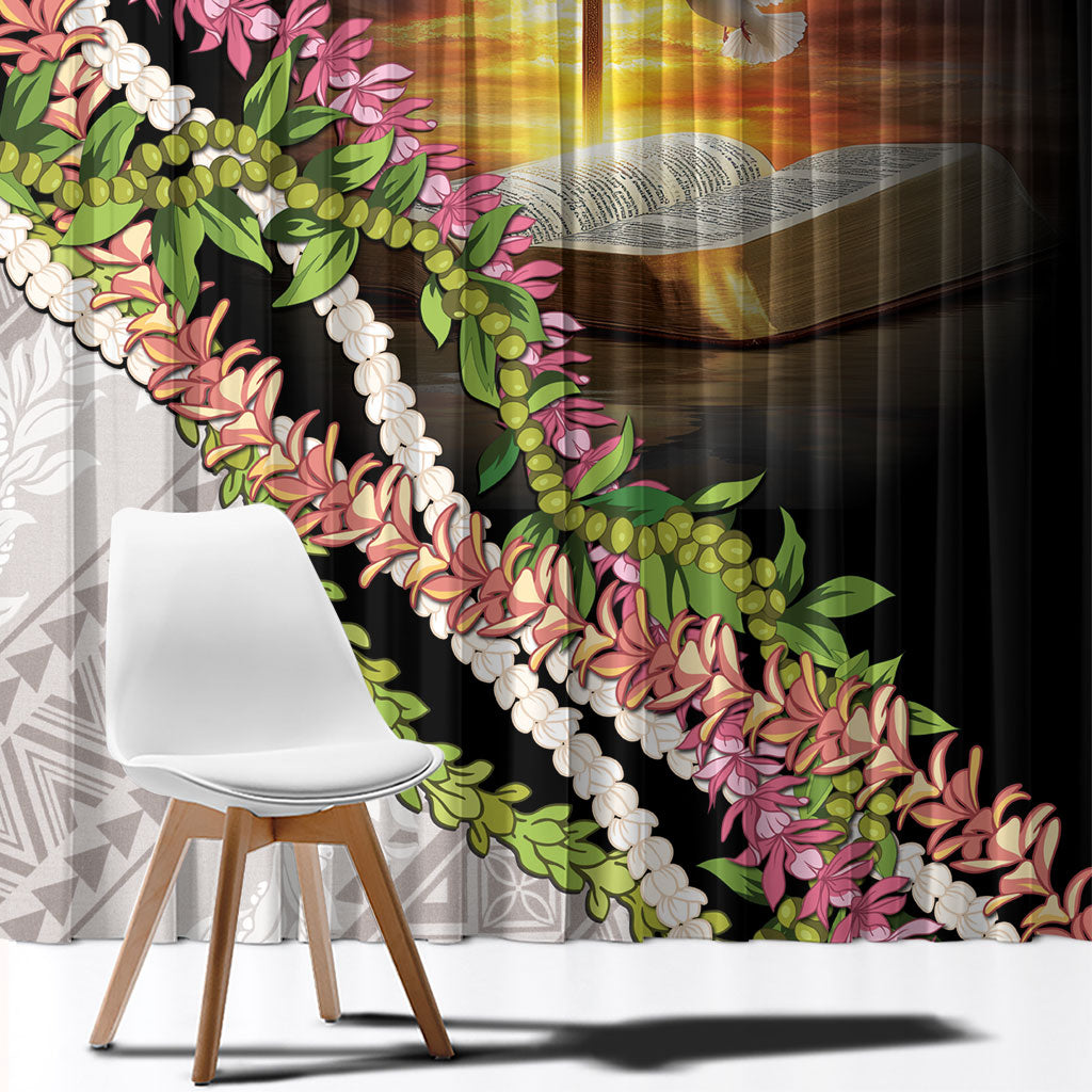 Hawaii Mokihana Mix Pikake Leis Mahalo 'Olelo Window Curtain Black LT7 - Polynesian Pride