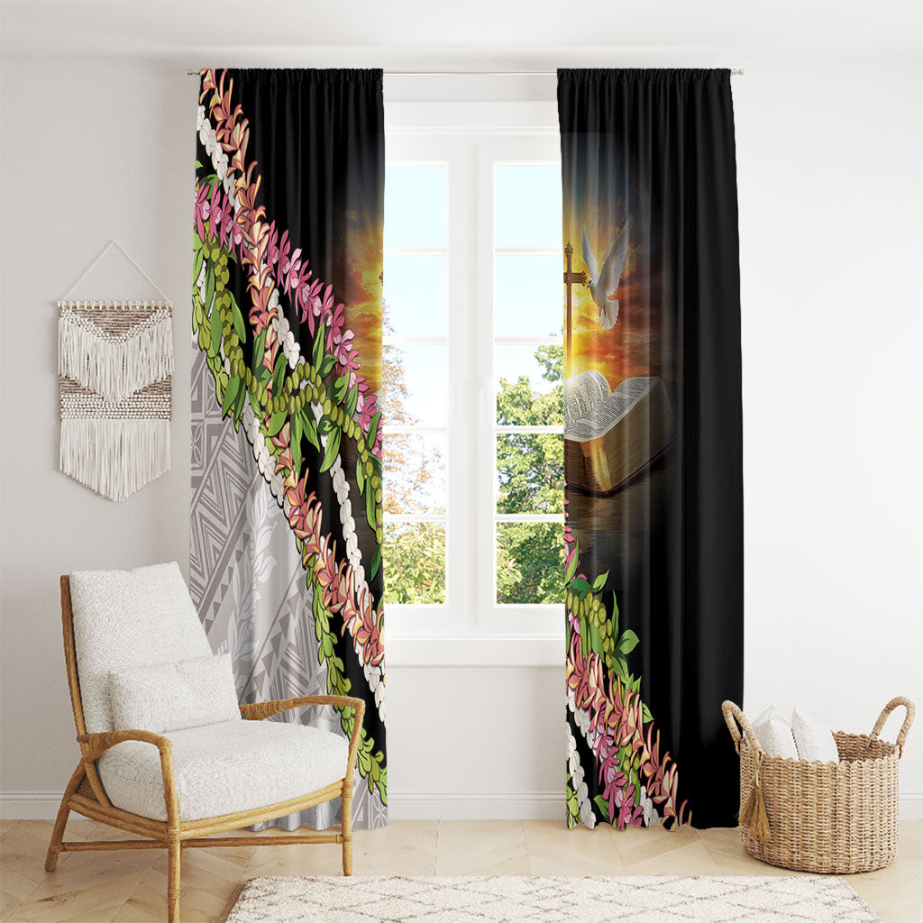 Hawaii Mokihana Mix Pikake Leis Mahalo 'Olelo Window Curtain Black LT7 - Polynesian Pride