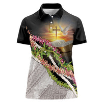 Hawaii Mokihana Mix Pikake Leis Mahalo 'Olelo Women Polo Shirt Black LT7 Female Black - Polynesian Pride