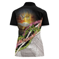 Hawaii Mokihana Mix Pikake Leis Mahalo 'Olelo Women Polo Shirt Black LT7 - Polynesian Pride
