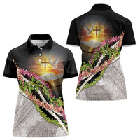 Hawaii Mokihana Mix Pikake Leis Mahalo 'Olelo Women Polo Shirt Black LT7 - Polynesian Pride