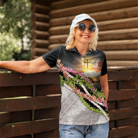 Hawaii Mokihana Mix Pikake Leis Mahalo 'Olelo Women Polo Shirt Black LT7 - Polynesian Pride