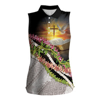 Hawaii Mokihana Mix Pikake Leis Mahalo 'Olelo Women Sleeveless Polo Shirt Black LT7 Female Black - Polynesian Pride