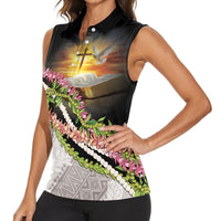Hawaii Mokihana Mix Pikake Leis Mahalo 'Olelo Women Sleeveless Polo Shirt Black LT7 - Polynesian Pride