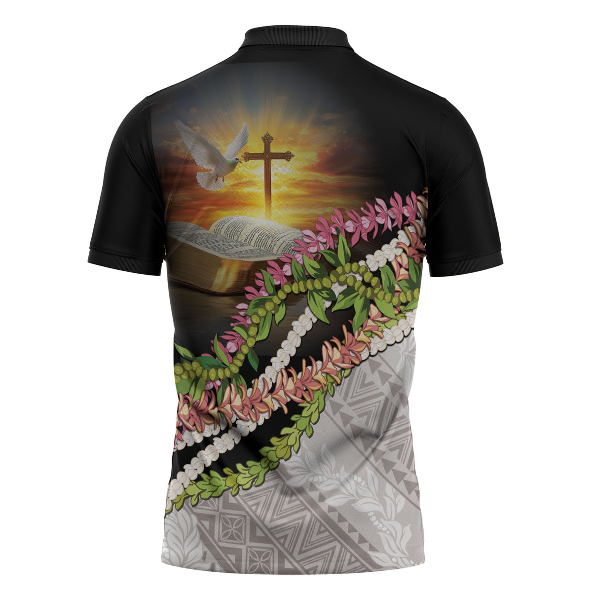 Hawaii Mokihana Mix Pikake Leis Mahalo 'Olelo Zipper Polo Shirt Black LT7 - Polynesian Pride
