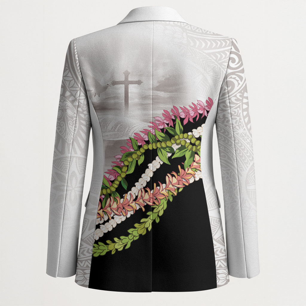 Hawaii Mokihana Mix Pikake Leis Mahalo 'Olelo Blazer White Tapa LT7 - Polynesian Pride