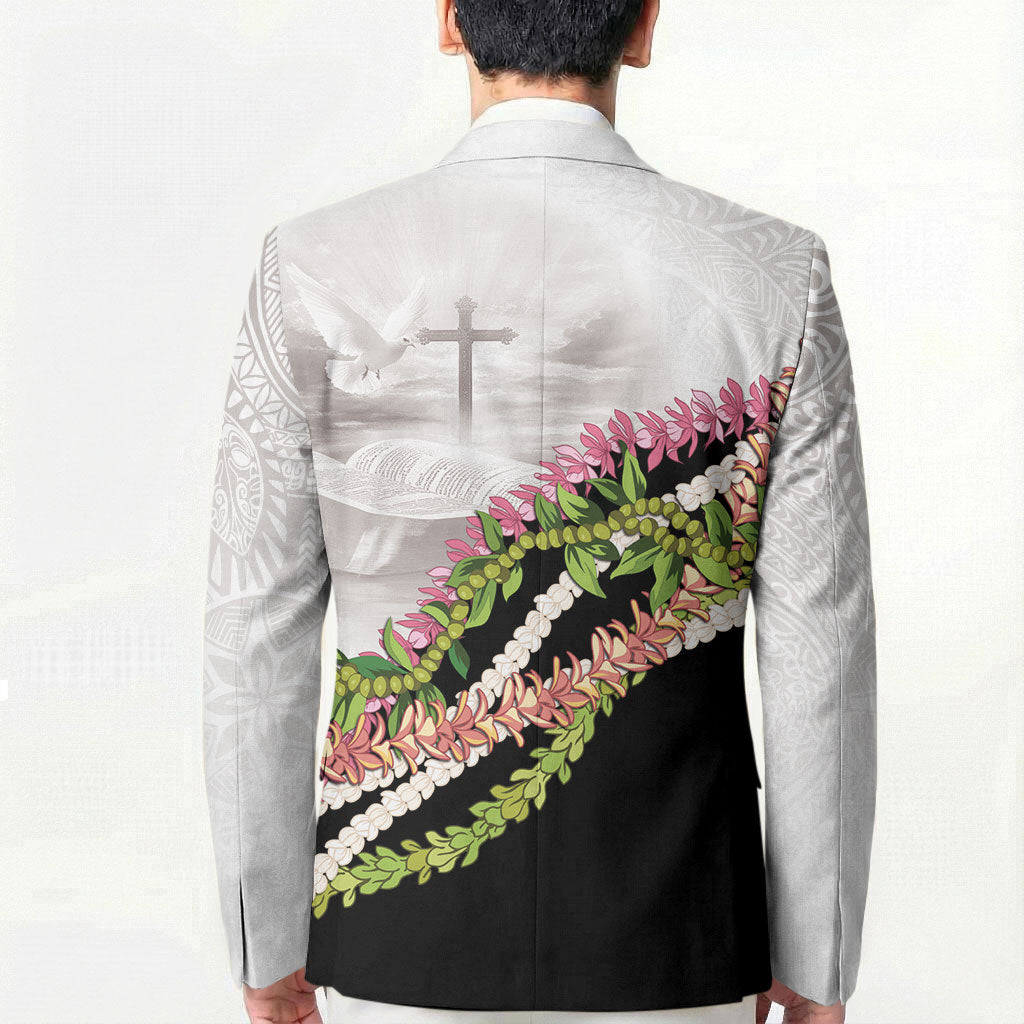 Hawaii Mokihana Mix Pikake Leis Mahalo 'Olelo Blazer White Tapa LT7 - Polynesian Pride